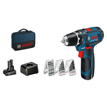 Bosch Akkuschrauber 12V im Set mit Akku, Ladegerät, Bits, Holz- und Metallbohrern und Tasche