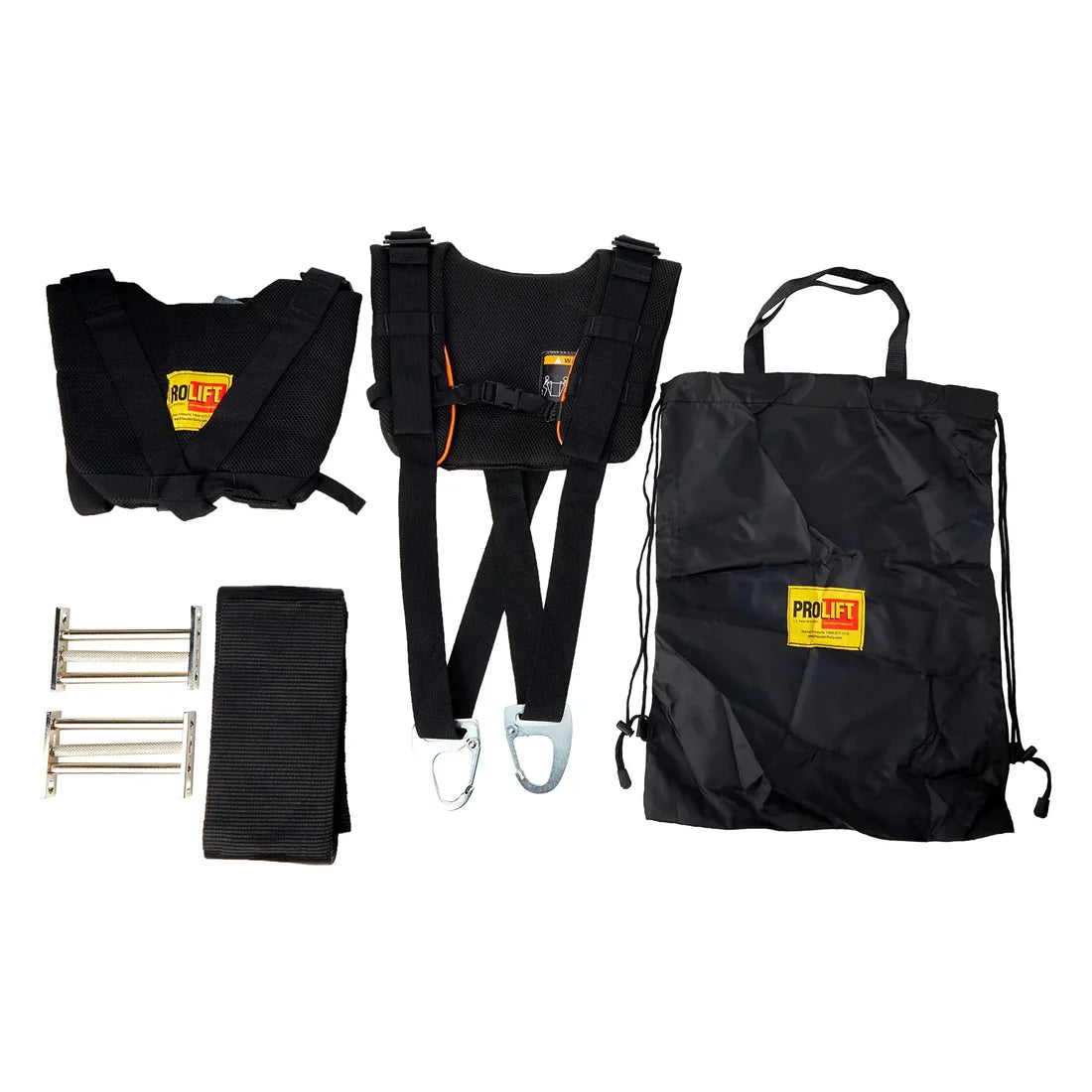 Lieferumfang Pro Lift: zwei gepolsterte Westen, Transportgurt, Spannschnallen und Tasche